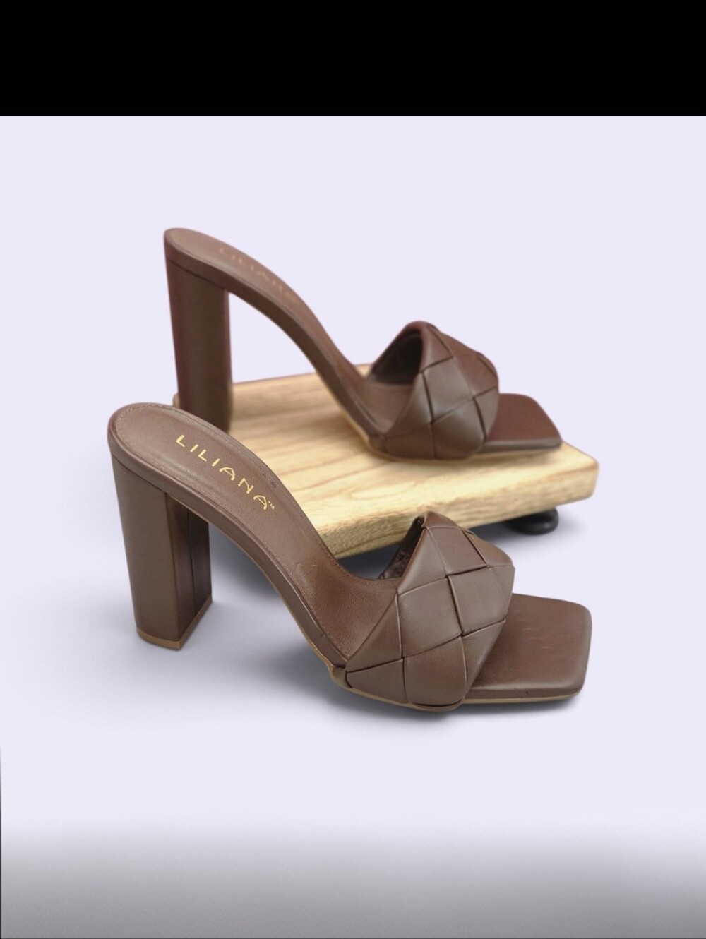 Liliana Brown Woven Square-Toe Block Heel Mules Size 10